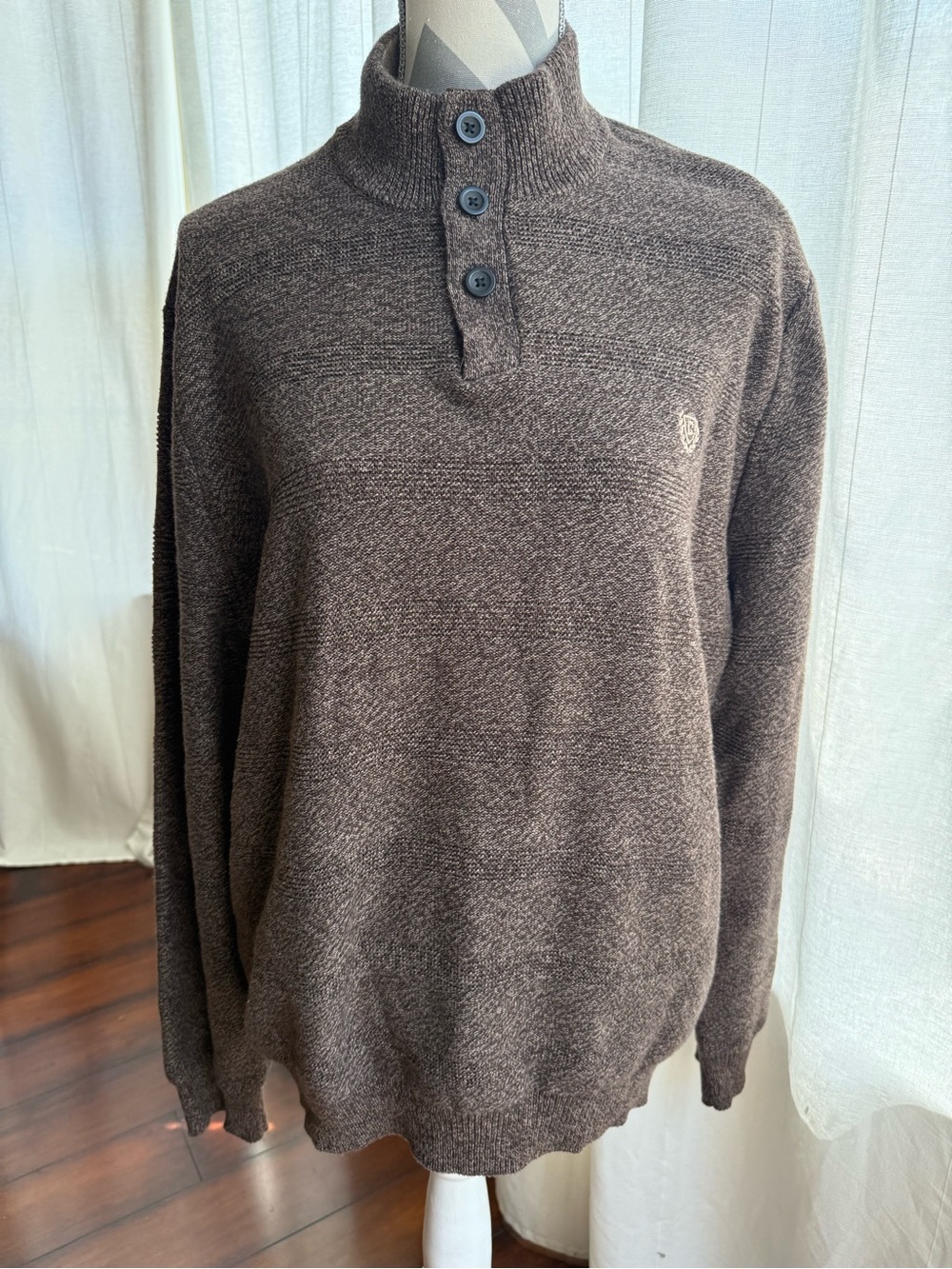 Chaps Men’s Brown Three Button Front Sweater 100% Cotton Knit Sz 2XLT